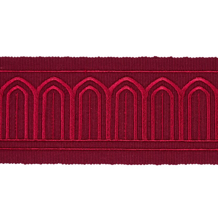 Schumacher Arches Embroidered Tape Medium Red Trim Sample 70769