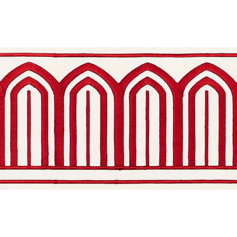 Schumacher Arches Embroidered Tape Wide Red Trim Sample 70771