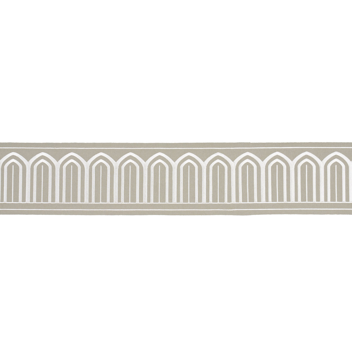 Schumacher Arches Embroidered Tape Wide Taupe Trim Sample 70776
