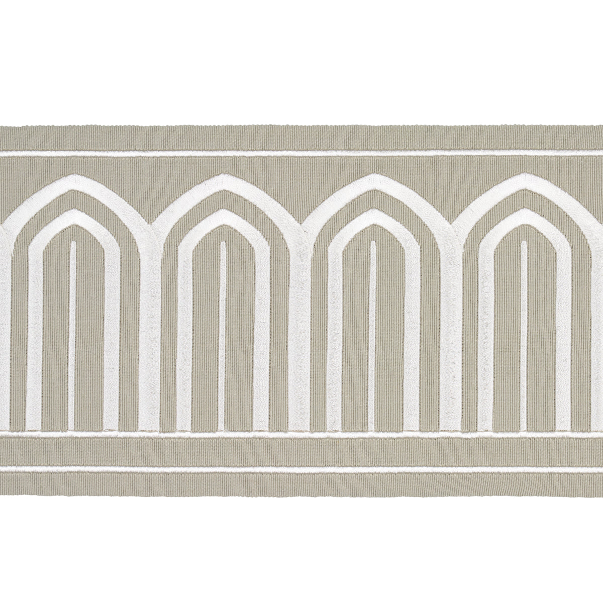 Schumacher Arches Embroidered Tape Wide Taupe Trim Sample 70776
