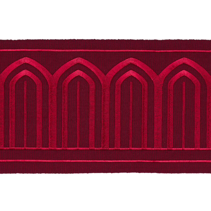 Schumacher Arches Embroidered Tape Wide Red Trim Sample 70778