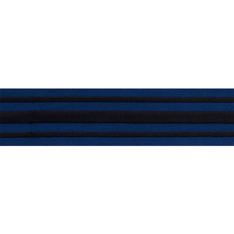 Schumacher Military Stripe  Tape Black On Navy Trim Sample 70780