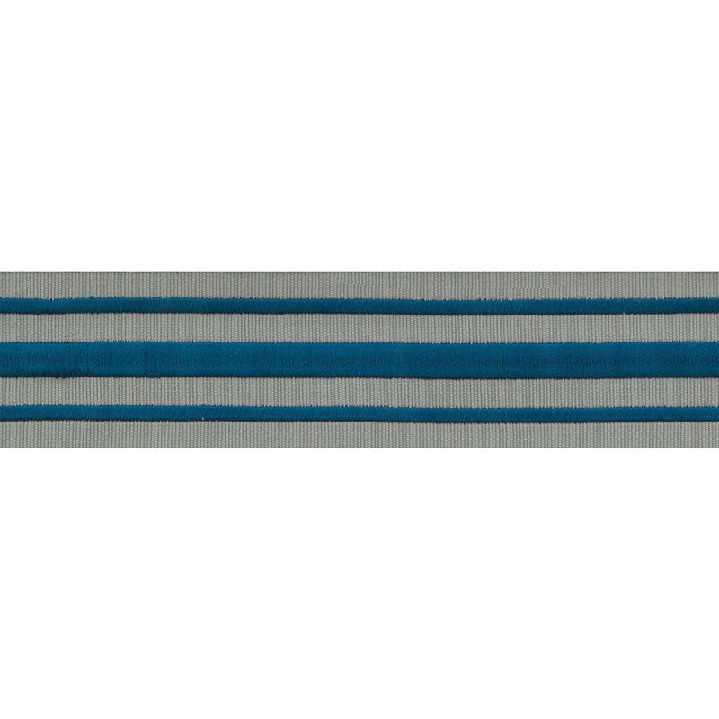 Schumacher Military Stripe  Tape Peacock On Celadon Trim Sample 70785