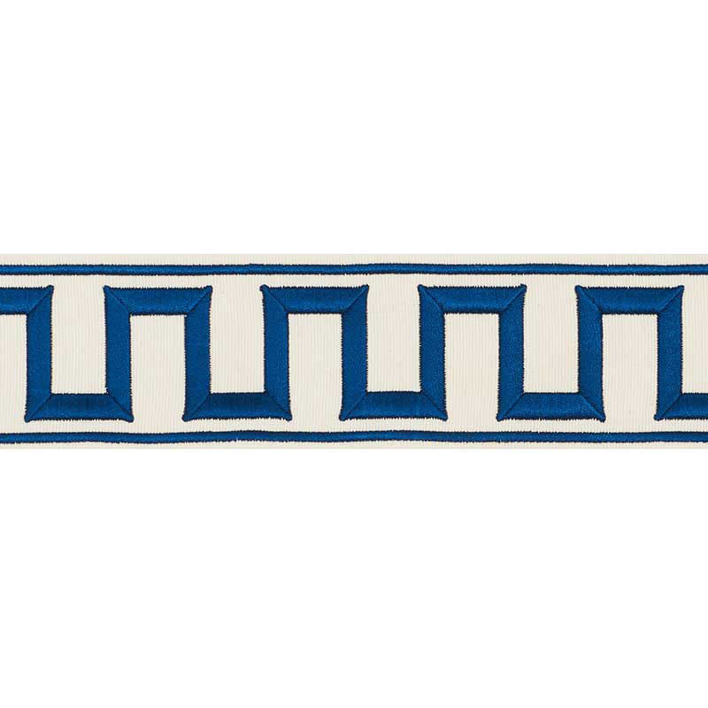 Schumacher Greek Key Embroidered Tape Blue Trim Sample 70791