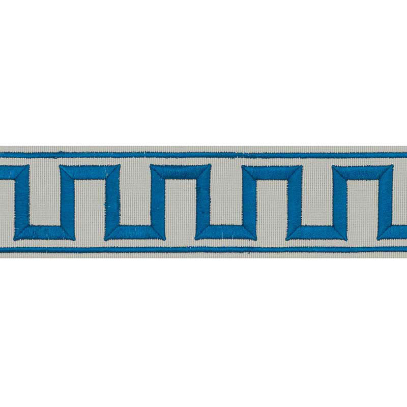 Schumacher Greek Key Embroidered Tape Peacock & Mineral Trim Sample 70799