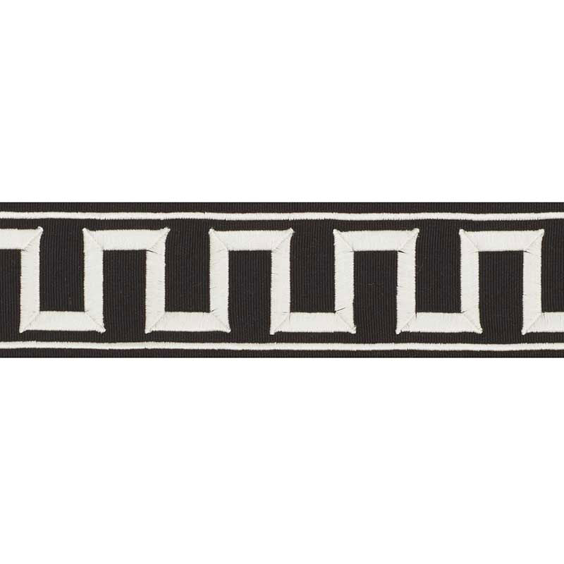 Schumacher Greek Key Embroidered Tape White On Black Trim Sample 70802