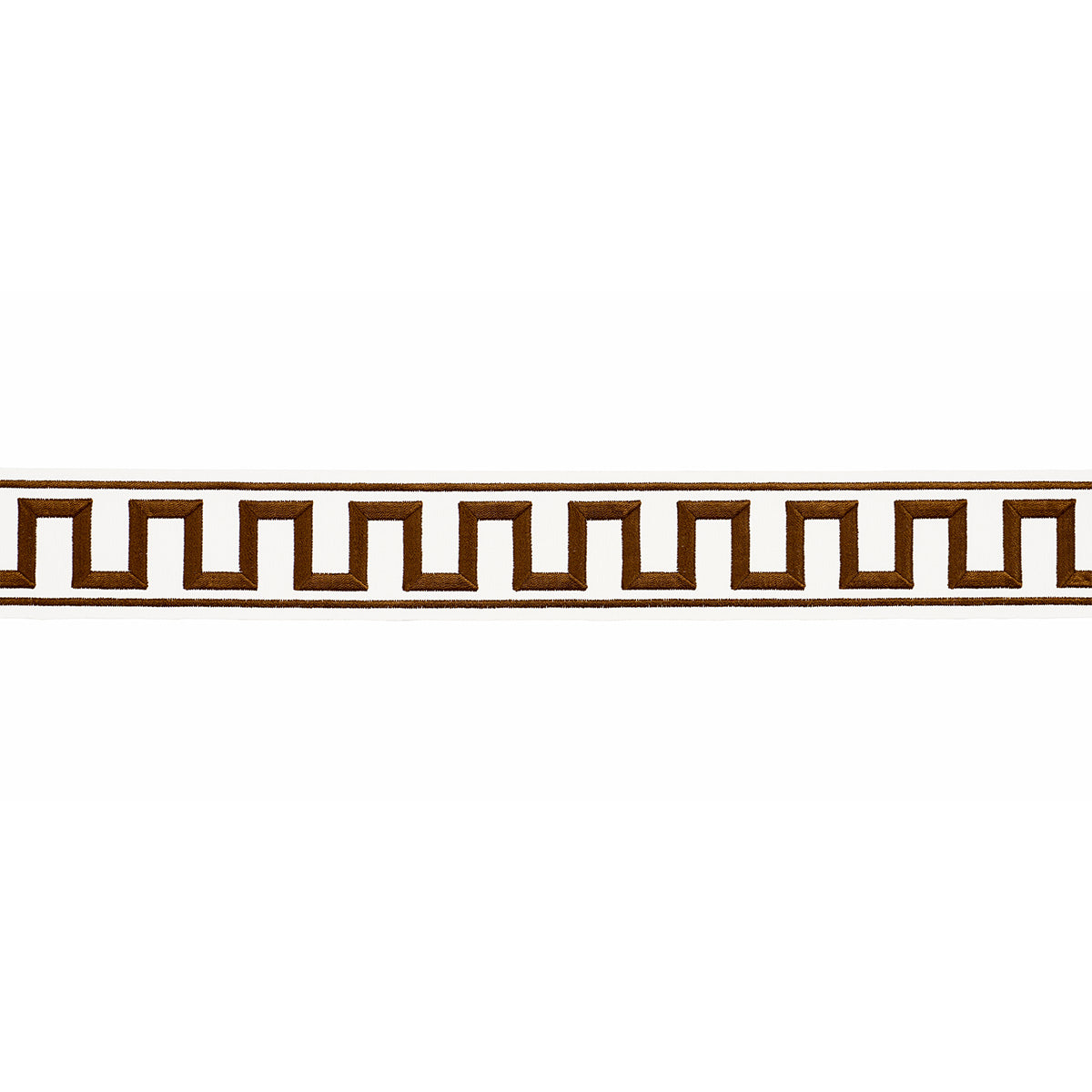 Schumacher Greek Key Embroidered Tape Brown Trim Sample 70808