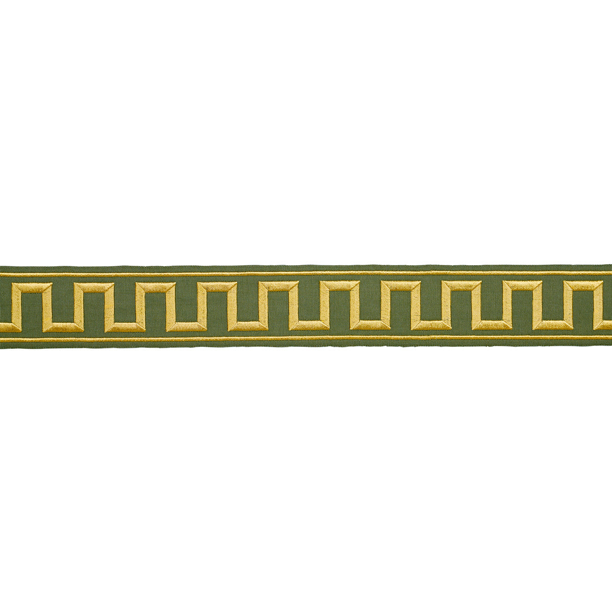 Schumacher Greek Key Embroidered Tape Olive Trim Sample 70809