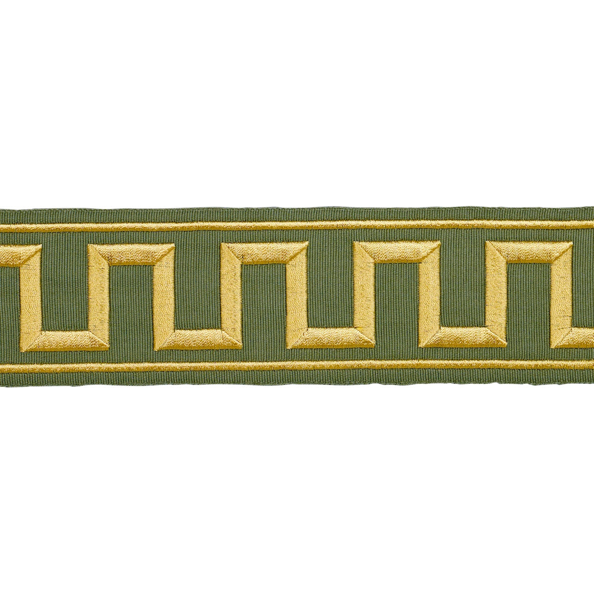 Schumacher Greek Key Embroidered Tape Olive Trim Sample 70809
