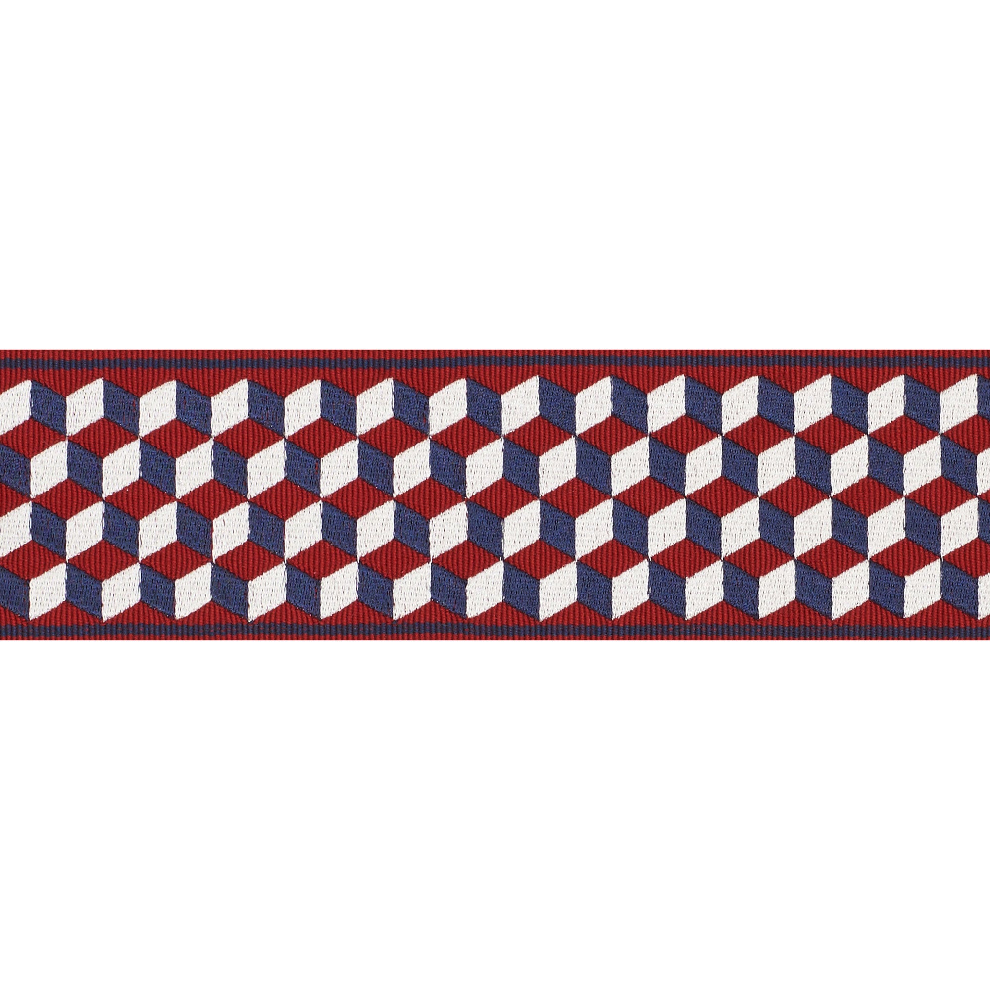 Schumacher Tumbling Blocks Tape Rouge & Bleu Trim Sample 71262