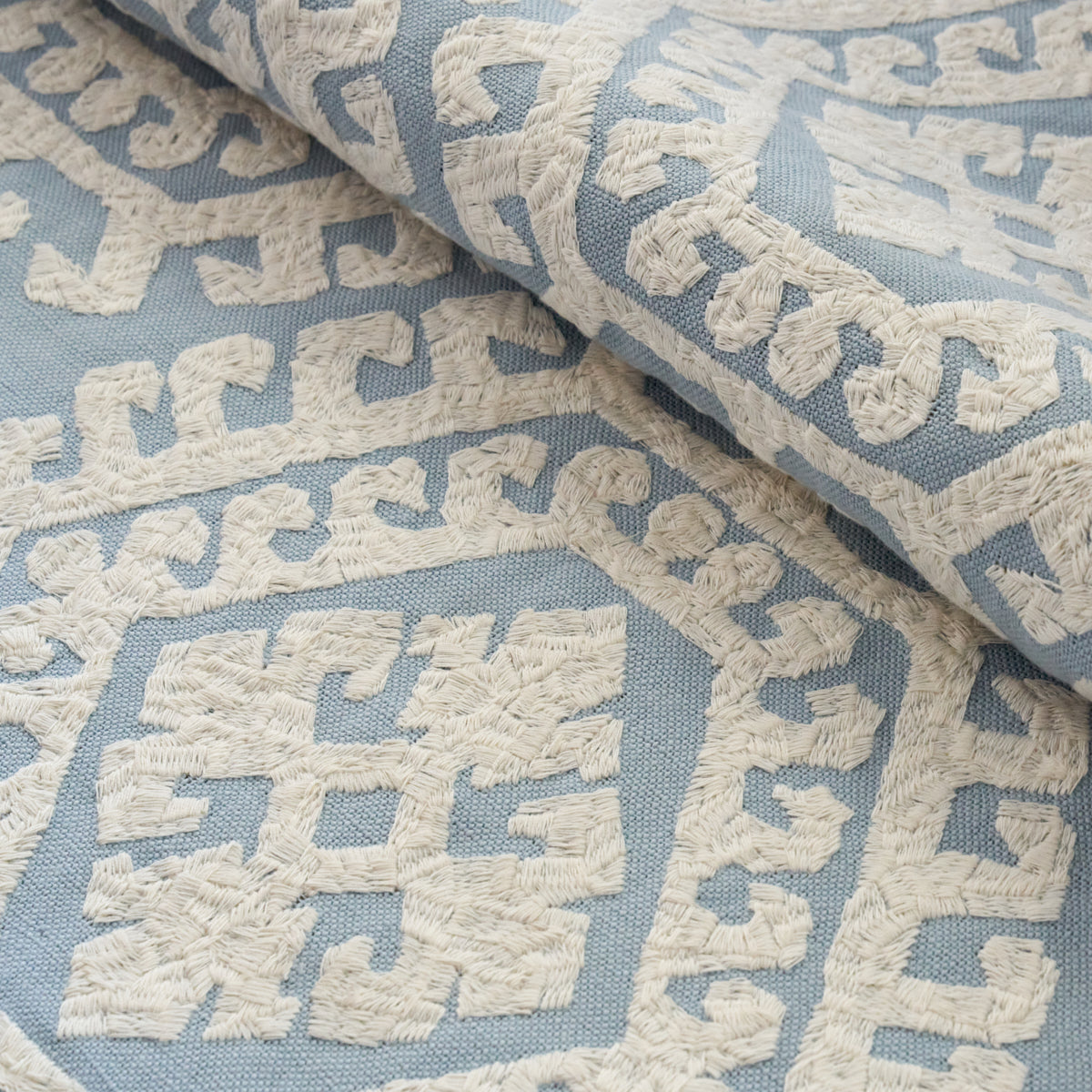 Schumacher Omar Embroidery Sky Fabric 71945