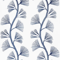 Schumacher Ginkgo Embroidery Marine Fabric 73081