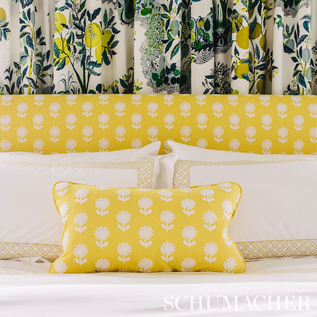 Schumacher Paley Embroidery Yellow Fabric Sample 73480