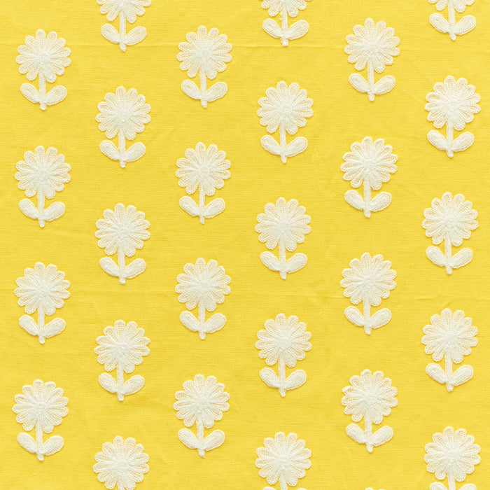 Schumacher Paley Embroidery Yellow Fabric Sample 73480