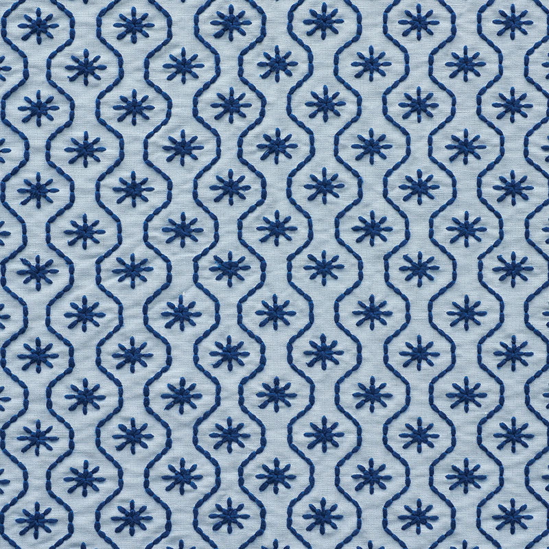 Schumacher Gigi Embroidery Blue Fabric Sample 73492