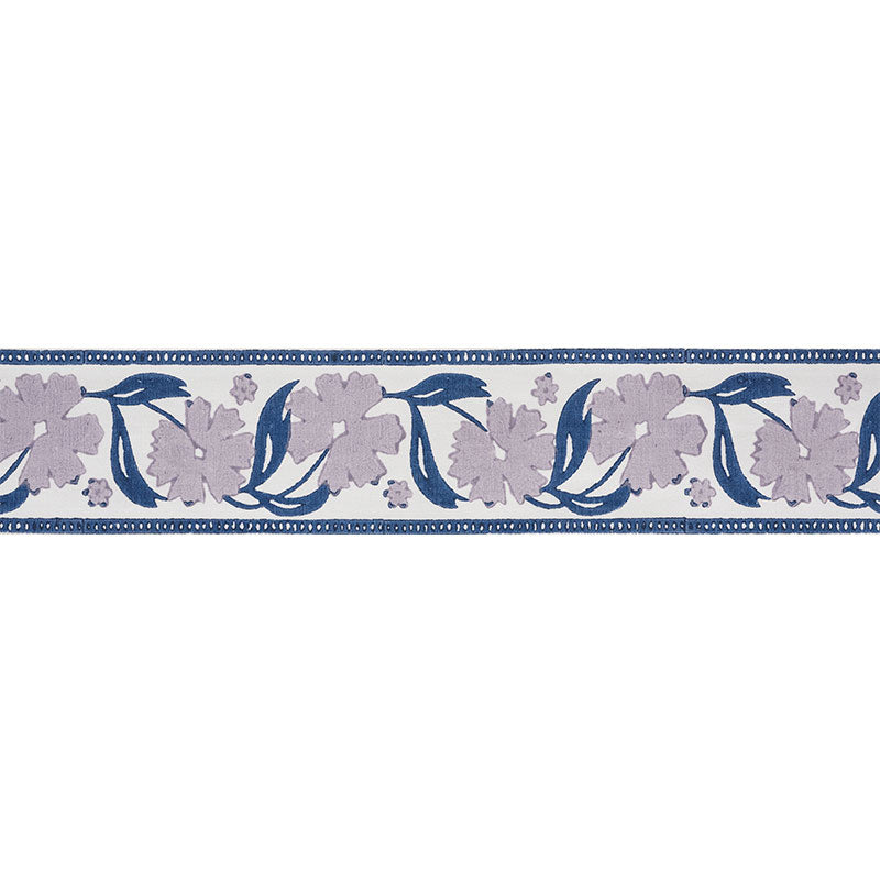 Schumacher Adra Hand Blocked Tape Lilac & Blue Trim Sample 74401