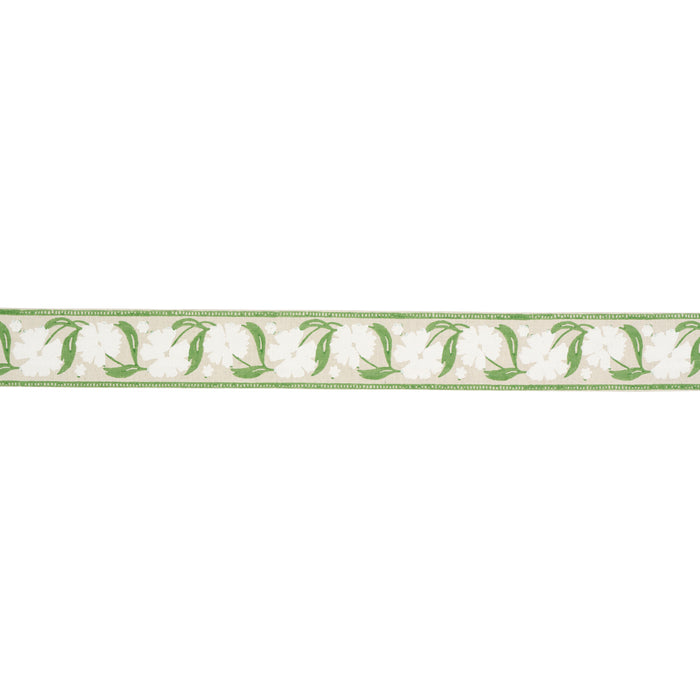 Schumacher Adra Hand Blocked Tape Ivory & Leaf Trim 74405