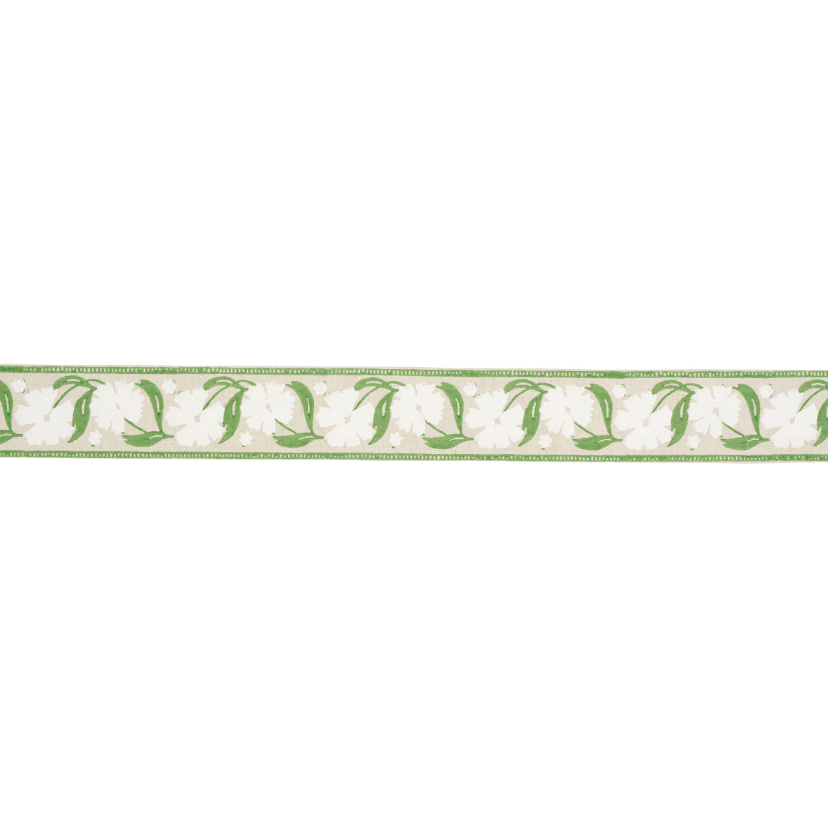Schumacher Adra Hand Blocked Tape Ivory & Leaf Trim Sample 74405
