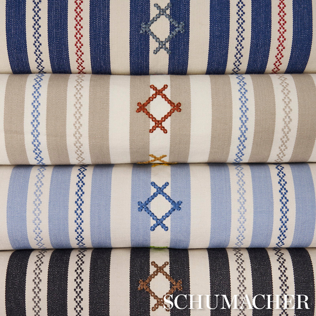 Schumacher Rhodes Stripe Black Fabric 74461