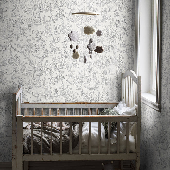 Schumacher Forest Friends Ivory Wallpaper Sample 7478