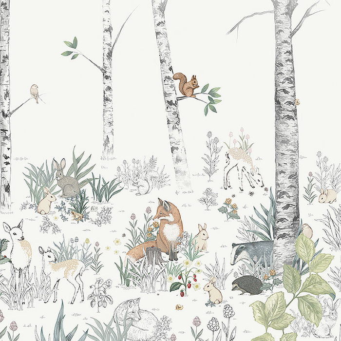 Schumacher Magic Forest Mural Ivory Wallpaper Sample 7481