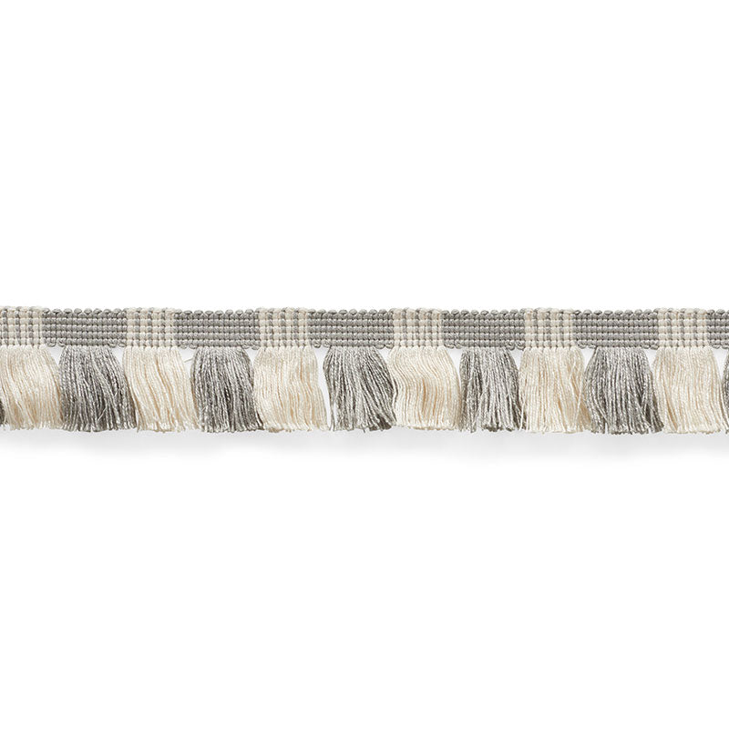 Schumacher Juno Fringe Grey & Ivory Trim Sample 75364