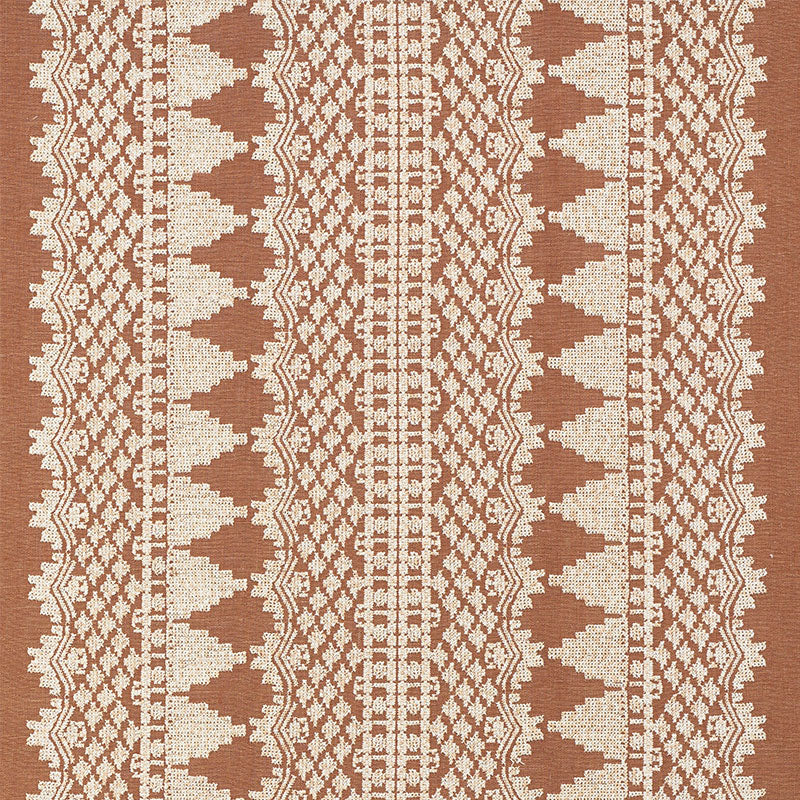 Schumacher Wentworth Embroidery Rust Fabric Sample 75470