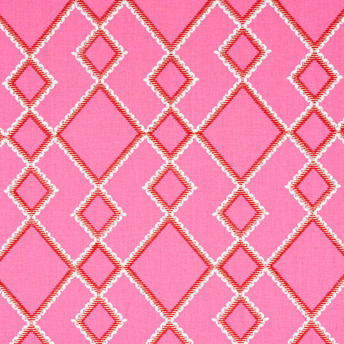 Schumacher Branson Embroidery Pink Fabric Sample 75890