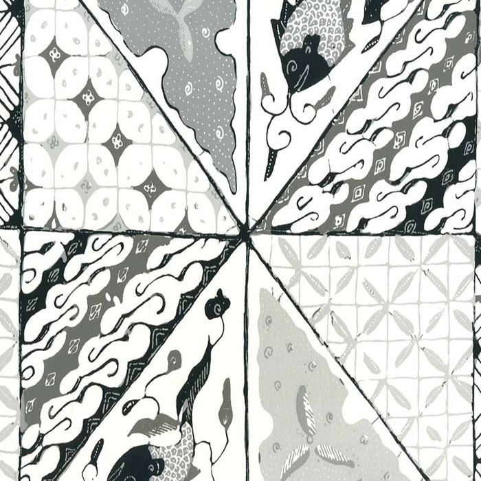 China Seas Sunnyjim Batik Multi Charcoal Gray Wallpaper Sample 7620WP-06AWP