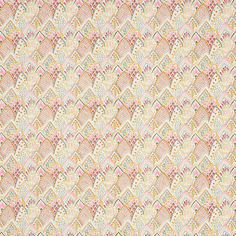 Schumacher Albizia Embroidery Pink & Leaf Fabric 76312