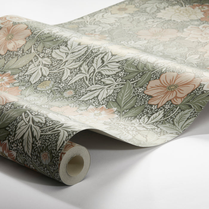 Schumacher Dahlia Garden Green Wallpaper Sample 7666