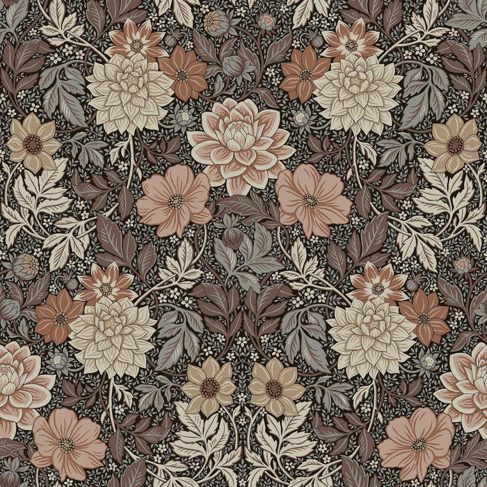 Schumacher Dahlia Garden Brown Wallpaper Sample 7689
