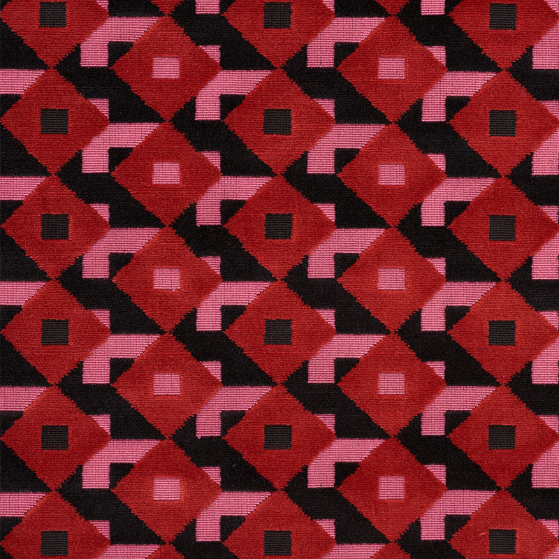 Schumacher Dazzle Ship Velvet Pink & Black Fabric Sample 77240