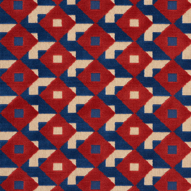 Schumacher Dazzle Ship Velvet Blue & Red Fabric Sample 77241