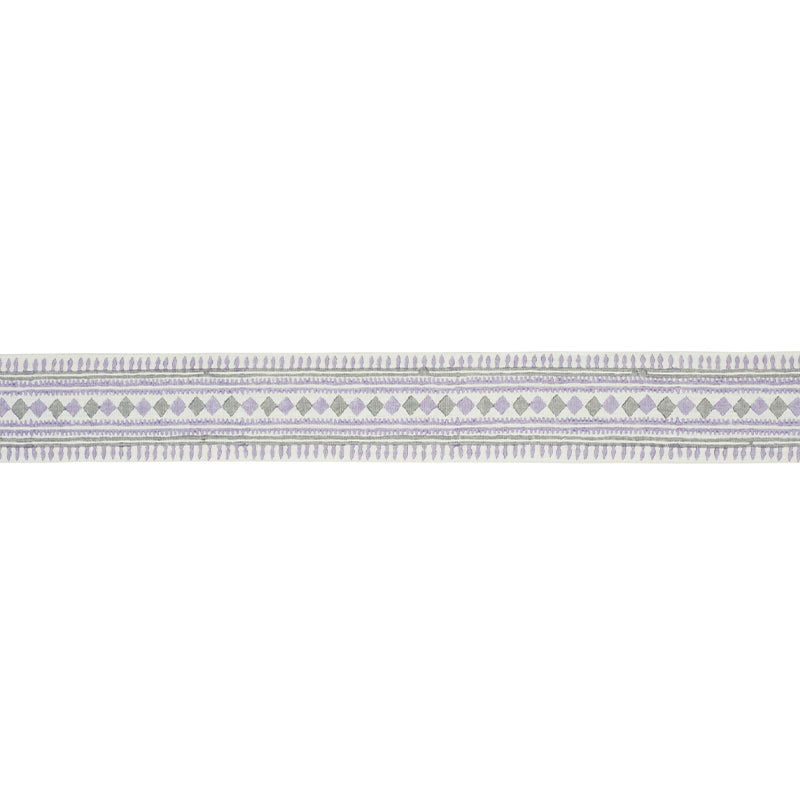Schumacher Toula Hand Blocked Linen Tape Lilac & Grey Trim Sample 77332