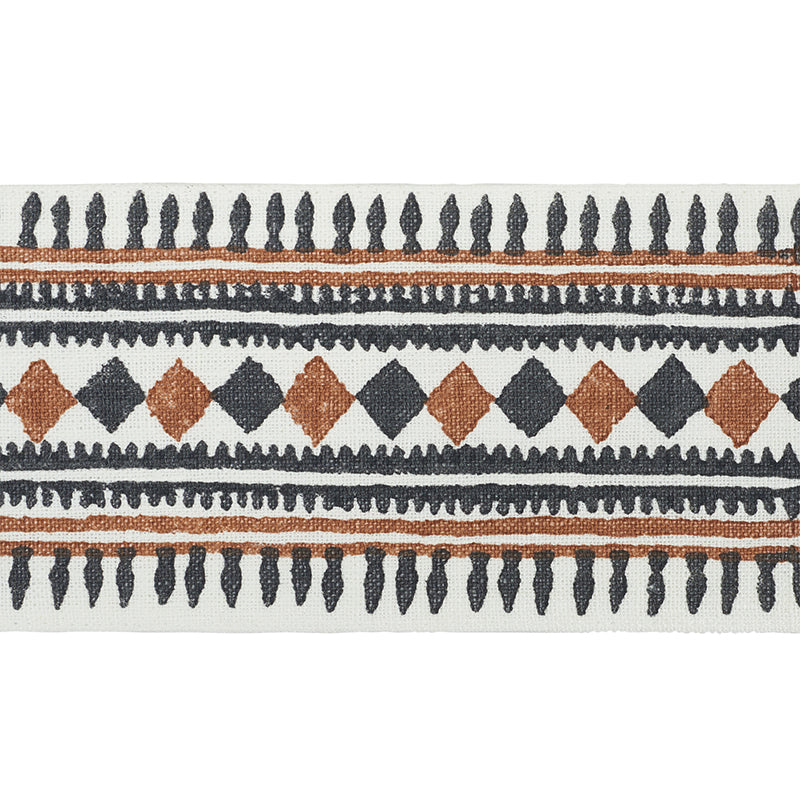 Schumacher Toula Hand Blocked Linen Tape Black & Brown Trim Sample 77333