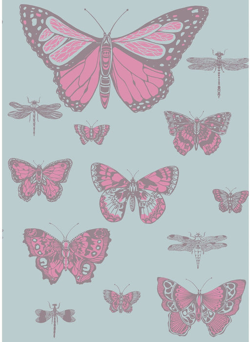 Cole & Son Butterflies & Dragonflies Pink On Blue Wallpaper 103/15062.CS.0