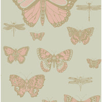 Cole & Son Butterflies & Dragonflies Pink On Oliv Wallpaper 103/15063.CS.0