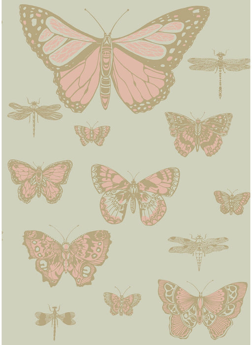 Cole & Son Butterflies & Dragonflies Pink On Oliv Wallpaper 103/15063.CS.0