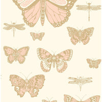 Cole & Son Butterflies & Dragonflies Pink On Ivry Wallpaper 103/15066.CS.0