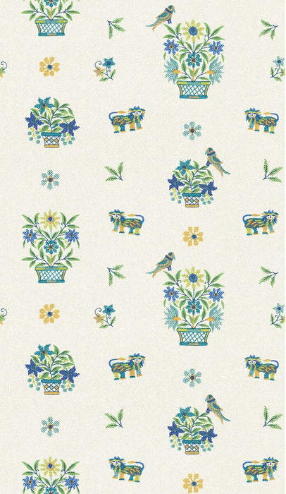 GP & J Baker Roar Stitch Blue/Green Wallpaper BW45165.3.0