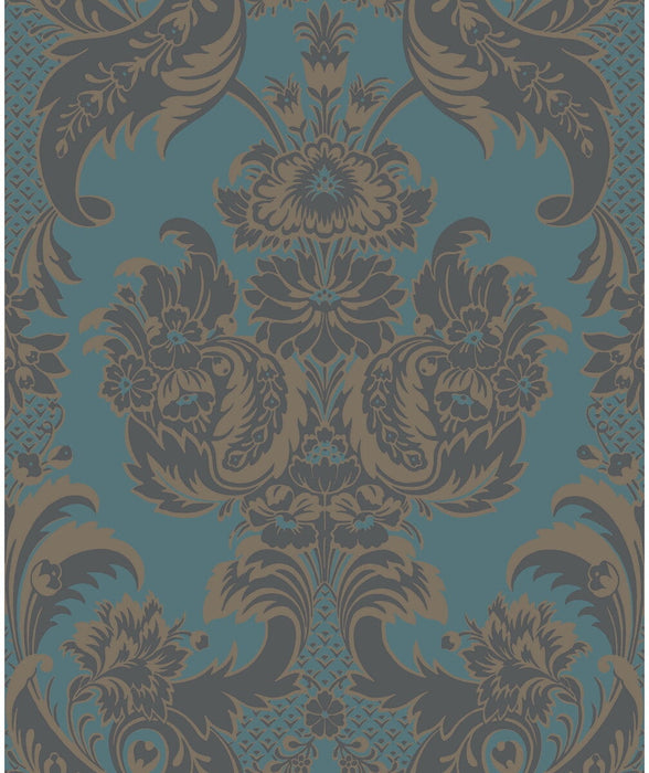 Cole & Son Wyndham Teal And Charcoal Wallpaper 94/3017.CS.0