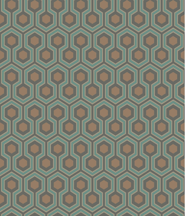 Cole & Son Hicks Hexagon Teal/Gold Wallpaper 95/3018.CS.0