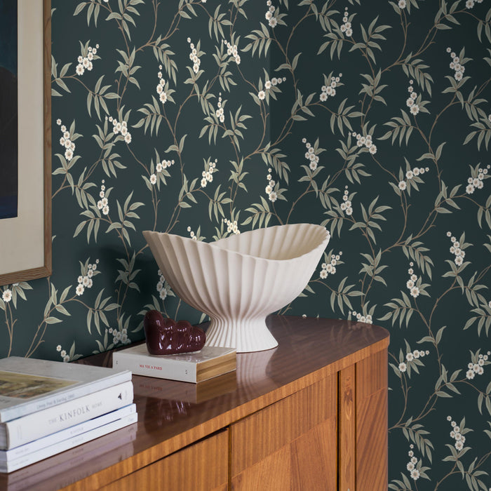 Schumacher Floral Tree Spruce Wallpaper 7765