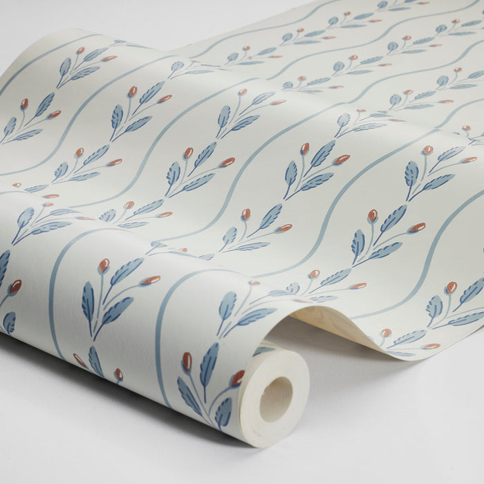 Schumacher Flower Buds Blue Wallpaper Sample 7779