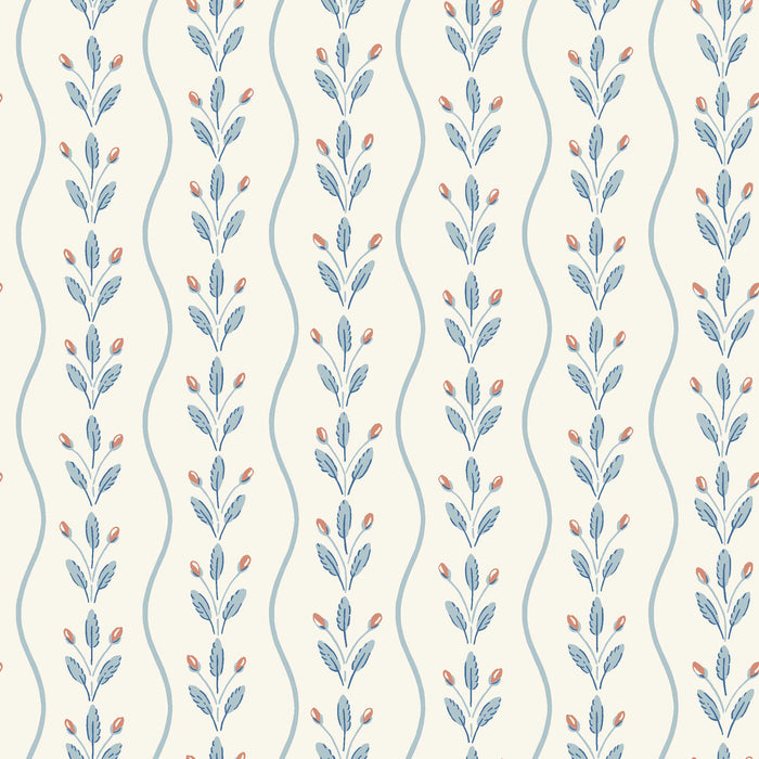 Schumacher Flower Buds Blue Wallpaper Sample 7779