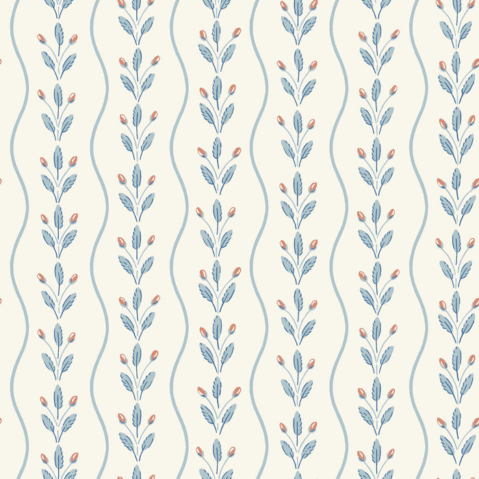 Schumacher Flower Buds Blue Wallpaper Sample 7779