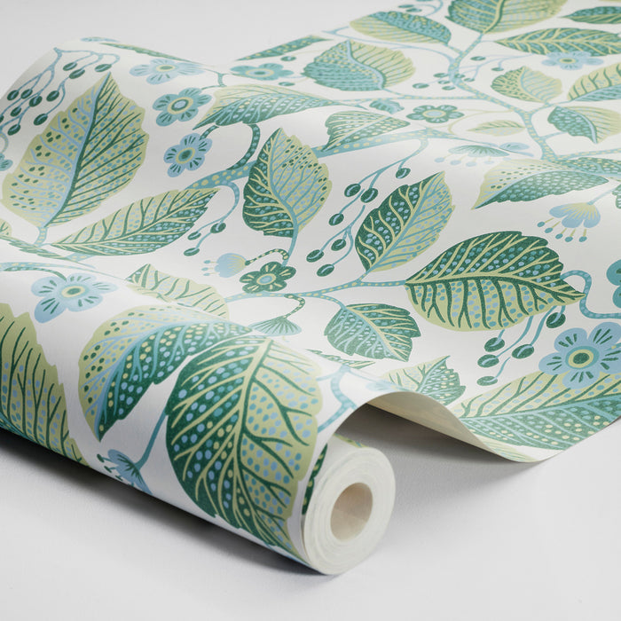 Schumacher Elm Tree Blue And Green Wallpaper 7784