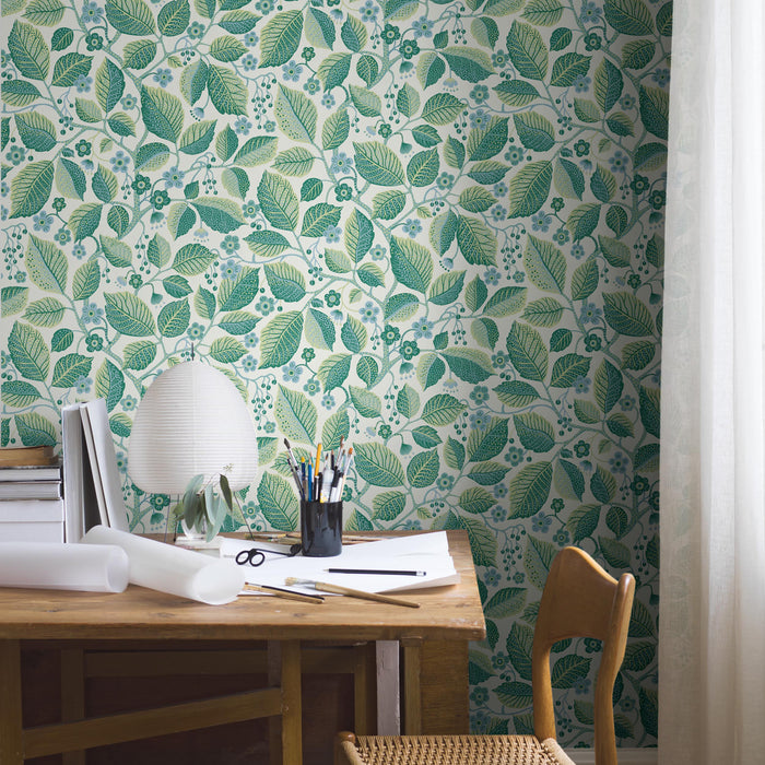 Schumacher Elm Tree Blue And Green Wallpaper Sample 7784