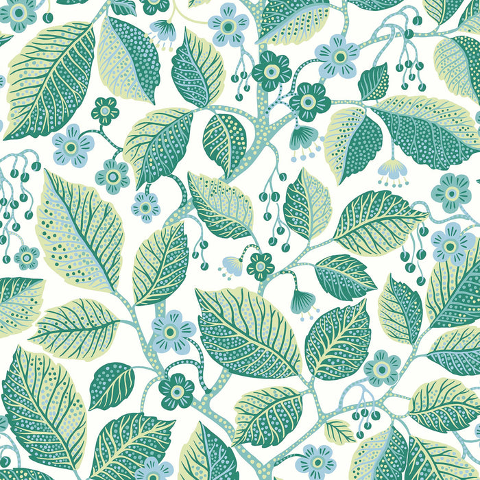 Schumacher Elm Tree Blue And Green Wallpaper 7784